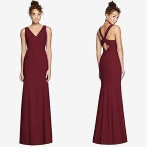 Bella Bridesmaid Maxi Dress Size 12 Red Cabernet Crepe BB116 Wedding